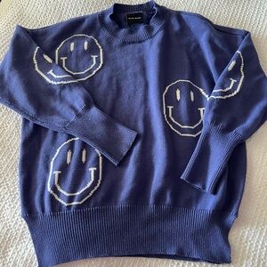 MIOU MUSE Blue Smiley Face Sweater